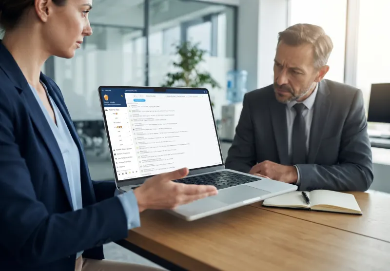 Responsable présentant le journal d'audit de GSE-Web à un auditeur sur un ordinateur portable